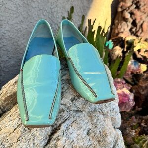 Frances Valentine Mint Green Patent Leather Loafers | Square Toe